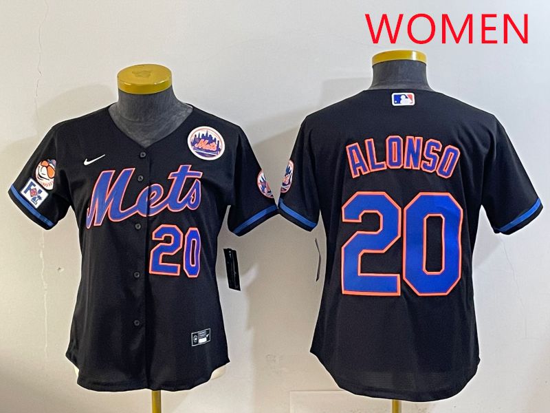 Women 2025 New York Mets #20 Alonso Black Game Nike MLB Jersey style 13